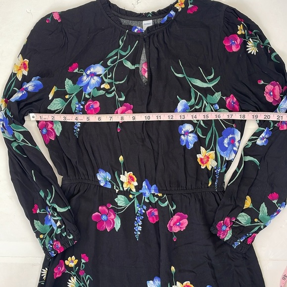 Old Navy Pink and Blue Floral Long Sleeve Black Dress with Ruffled Collar Small - Picture 11 of 12